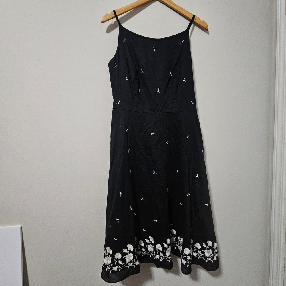 Ann Taylor Black Midi Dress with White Floral Border